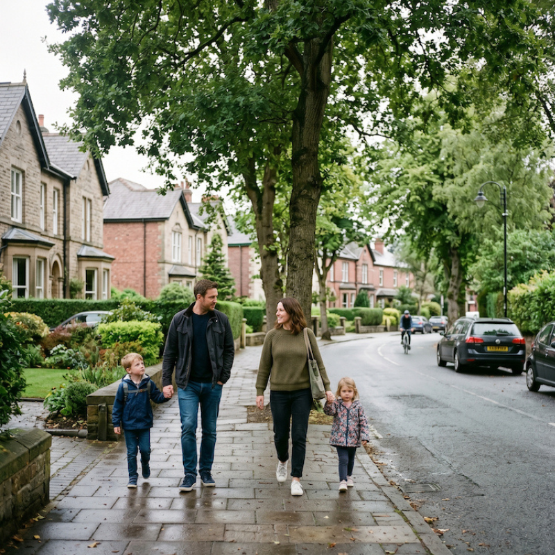 A family on a desirable residential street
